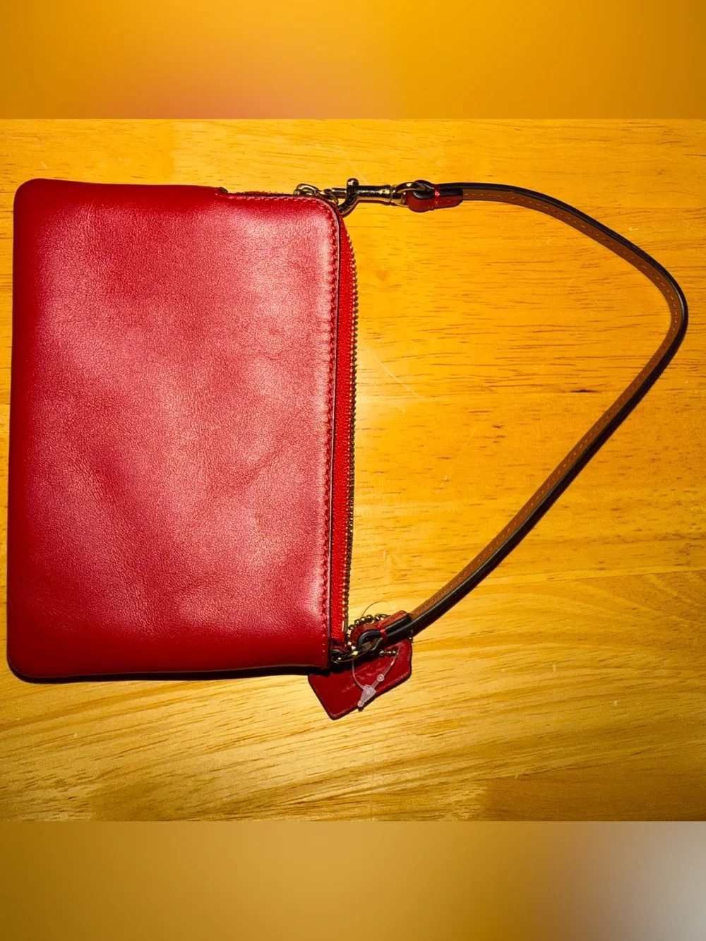 COACH Red Leather Wristlet with Snoopy Graphic